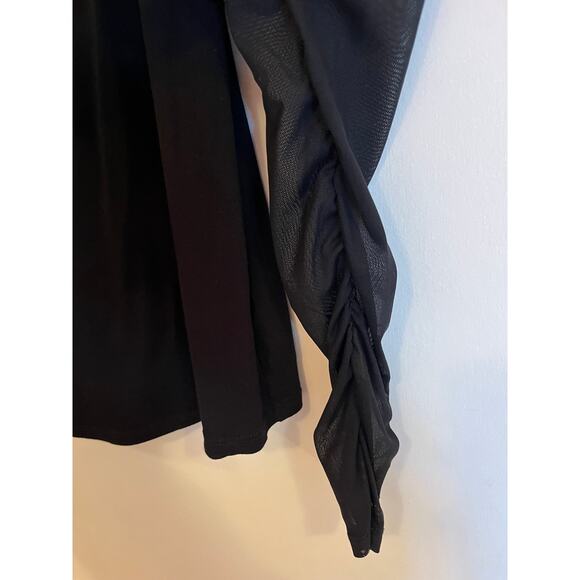 GUESS Ruched Sheer Mesh Long Sleeve Top - Picture 7 of 7